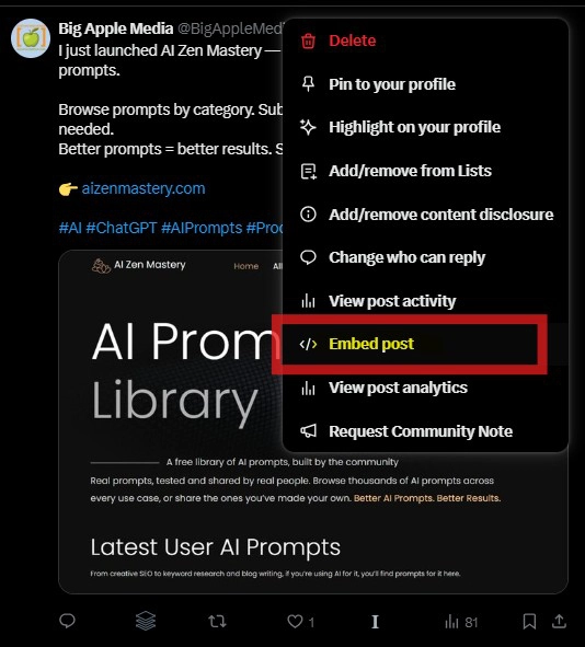 How to embed on X