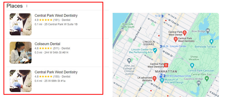 local seo results dentists