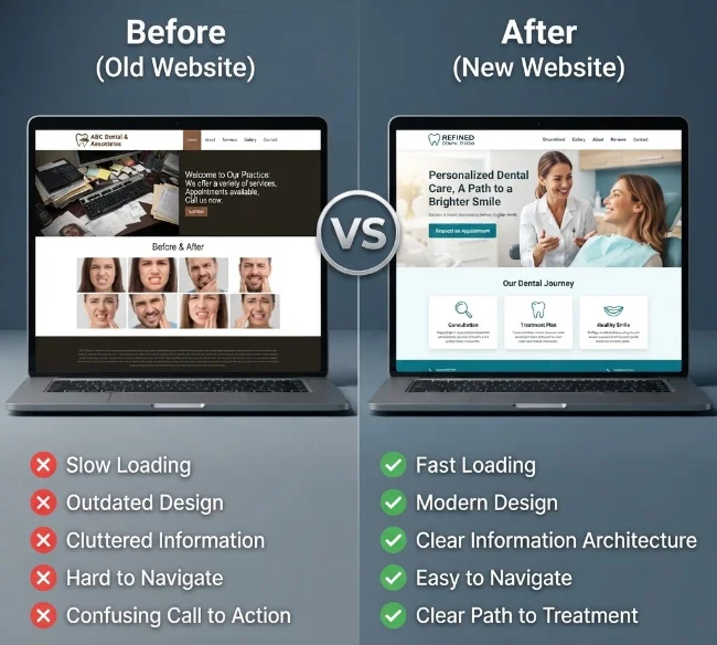 Dental website redesign before and after