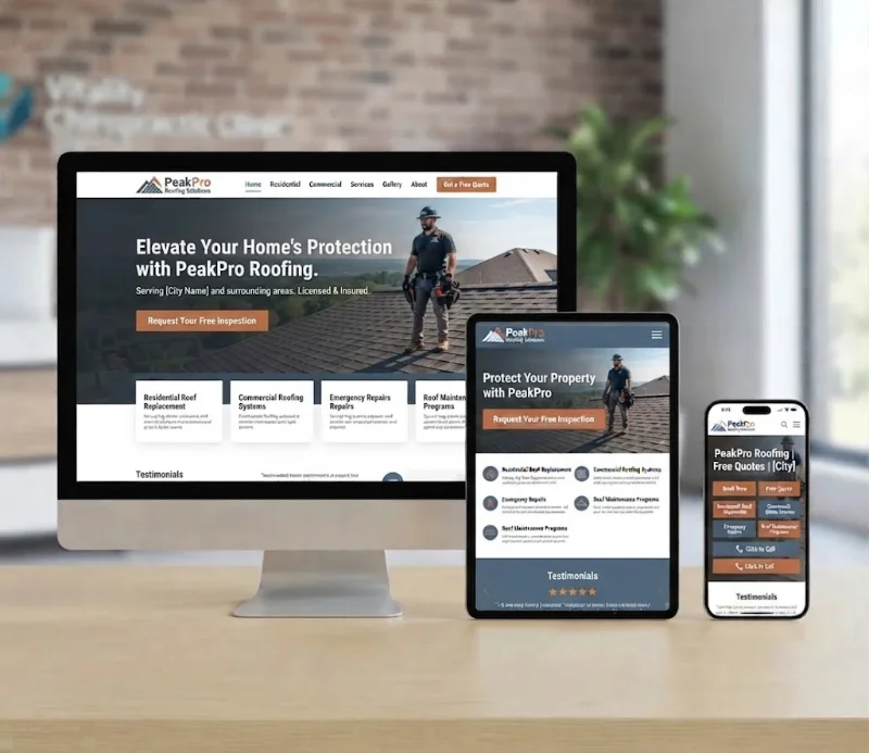 Roofing website design shown on desktop and mobile